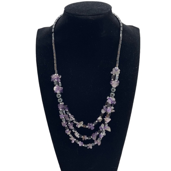 Artisan Designed Genuine Amethyst Stones & Spinel Beaded Necklace - Picture 1 of 10